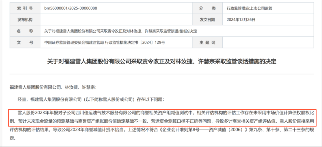 雪人股份收“罚单”